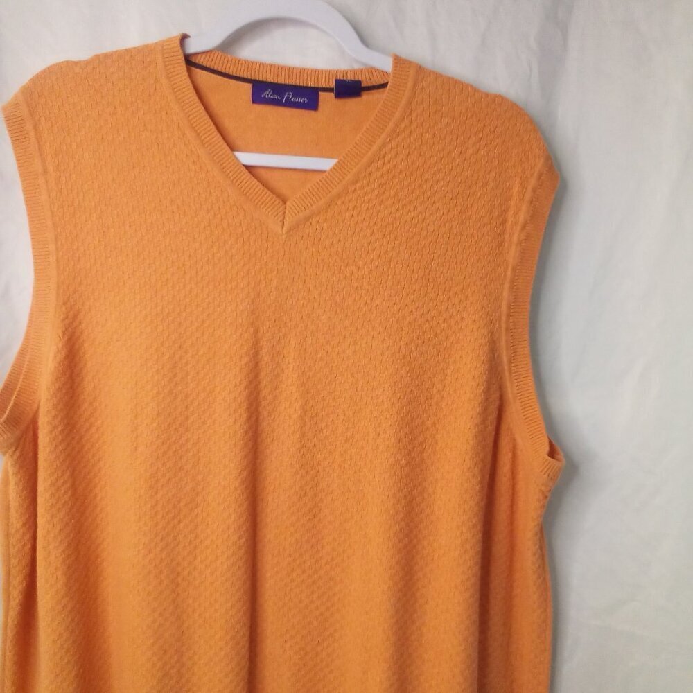 Alan Flusser Sweater Vest Men XL Sleeveless Golf Textured Orange - Picture 7 of 12